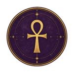Gouden ankh op paarse medaille-5